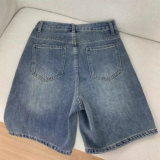 Casual Denim Shorts Wide Leg