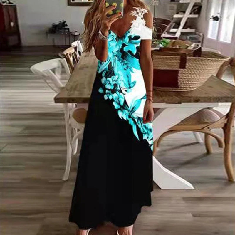 Printed White Lace Sleeveless Suspender Dress