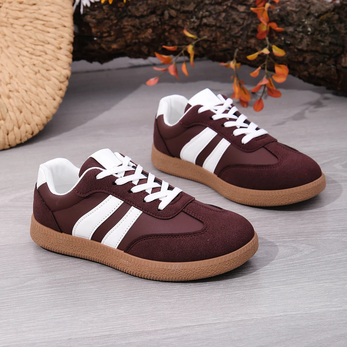 Women's Fashion Wine Red Flat Sneakers