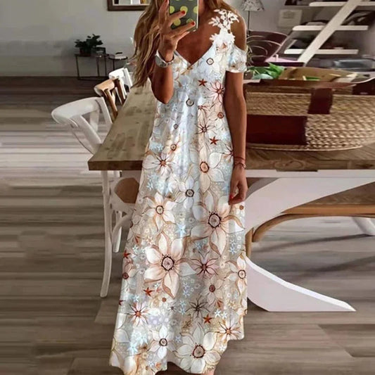 Printed White Lace Sleeveless Suspender Dress