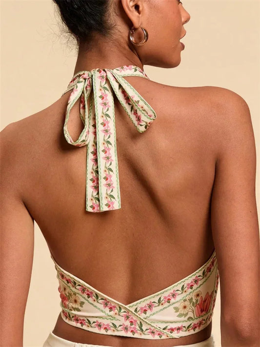 Sleeveless Sexy Knot Front Halter Crop Top