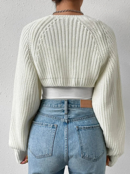 Open Front Cropped Cardigan Long Sleeve