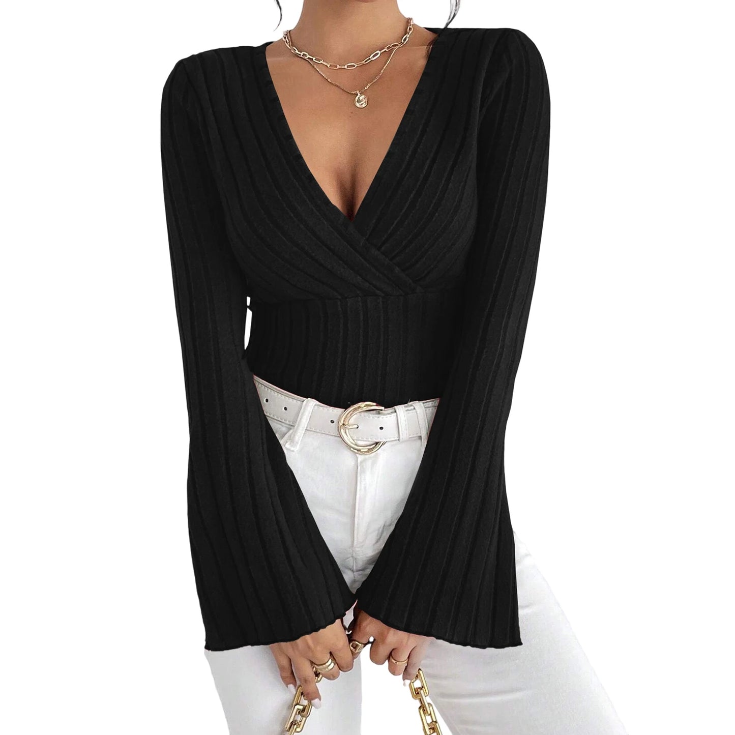 Stylish Women s Fit Deep V Neck Blouse