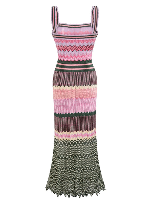 Zigzag Knit Straps Long Maxi Dress