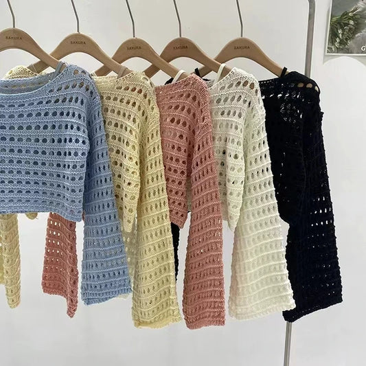 Long Sleeve Crochet Knit Top