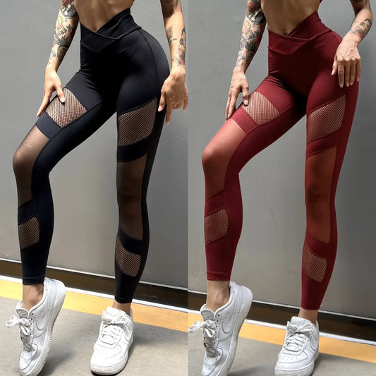 Fishnet Panel High-Waist Butt-Lifting Yoga Leggings