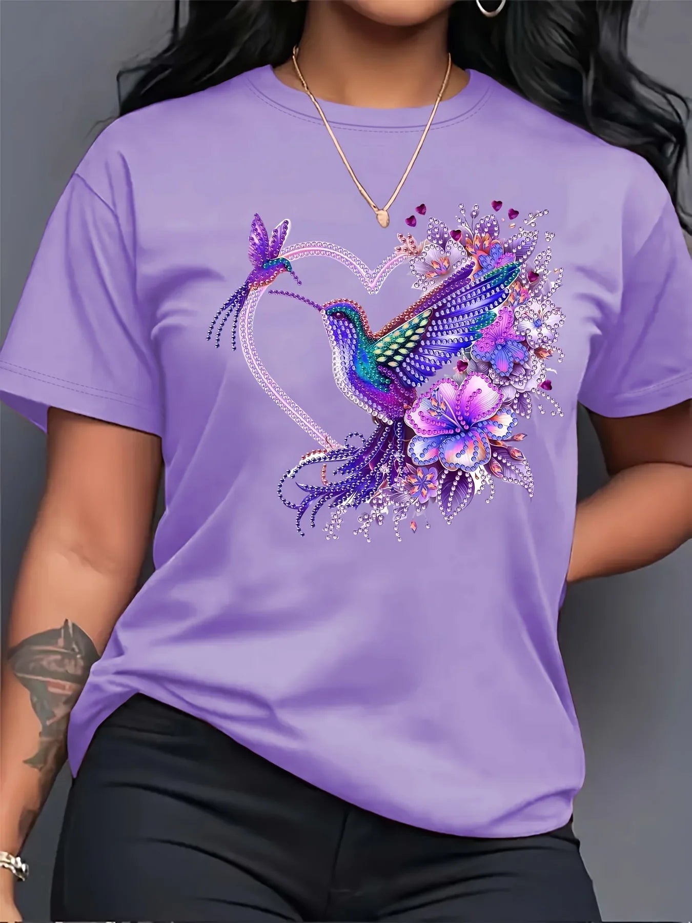Floral Hummingbird Heart Women's Tee