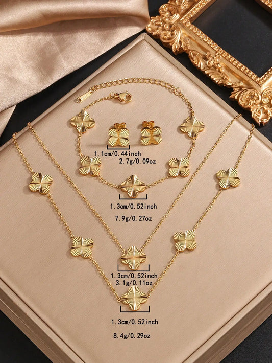 Four Leaf Clover Necklace Bracelet Earring Set