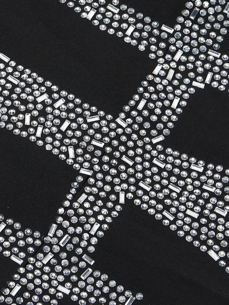 Sparkle Black Rhinestone Bodycon Mini Dress