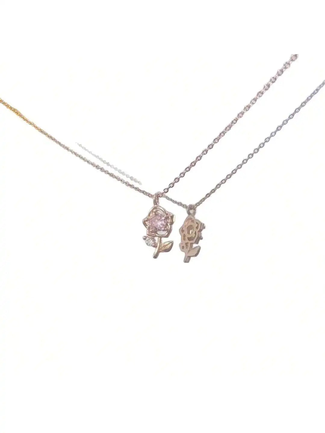 1pc Rose Gold Pink Diamond Rose Necklace