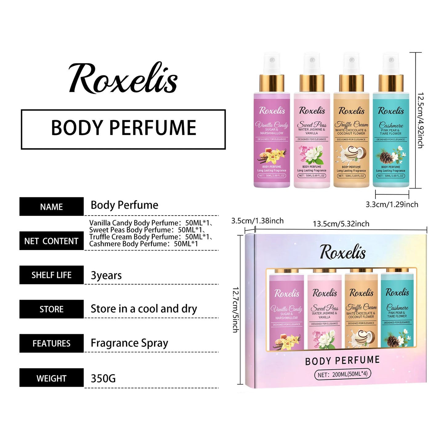 Roxelis 1set Body Fragrance Perfume Spray Set