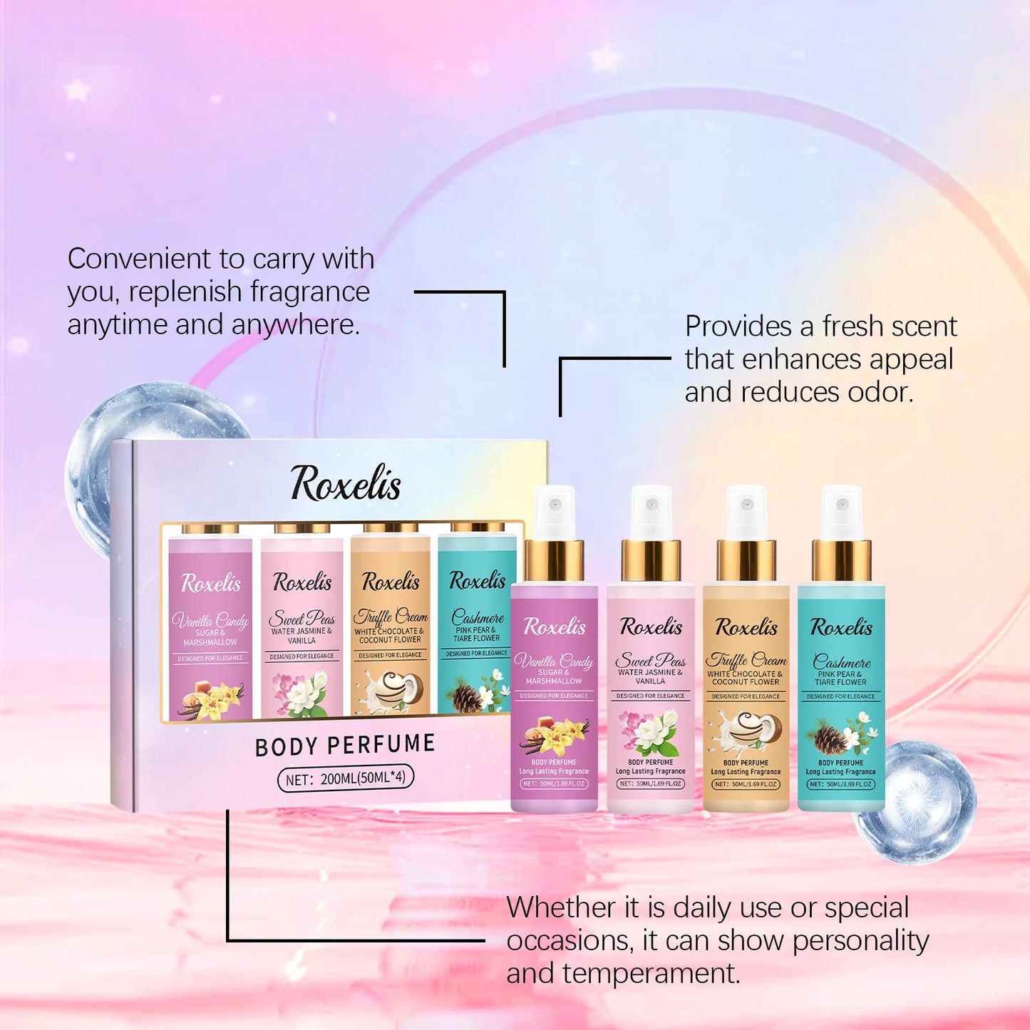 Roxelis 1set Body Fragrance Perfume Spray Set