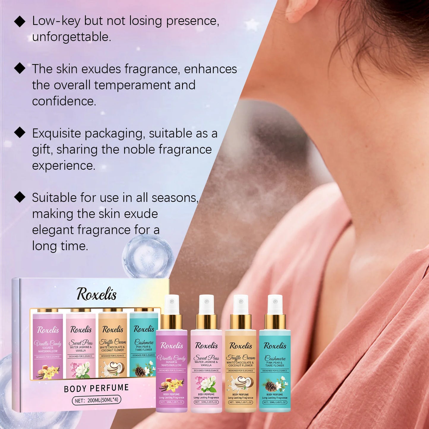 Roxelis 1set Body Fragrance Perfume Spray Set