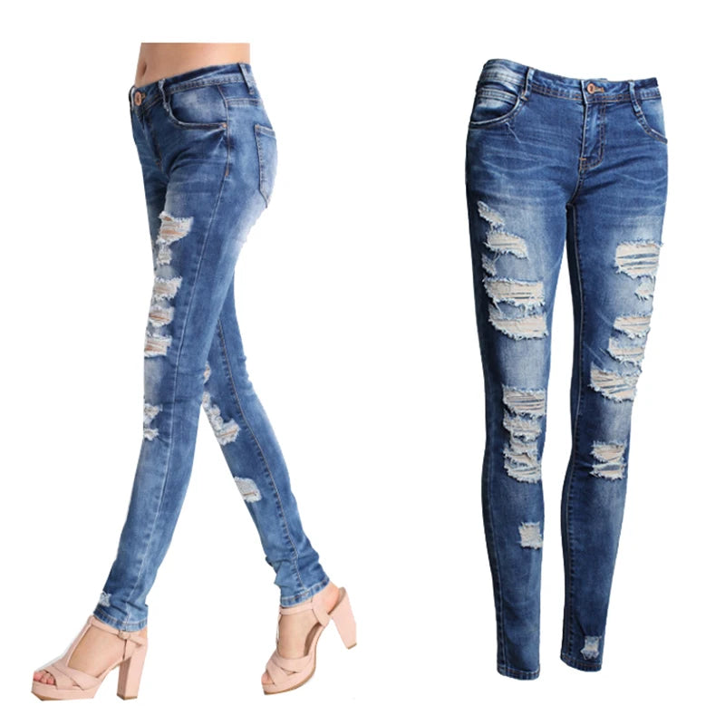 Women Jeans Blue Slim Ripped Jeans