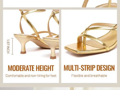 Strappy Kitten Heels Square Toe Sandals
