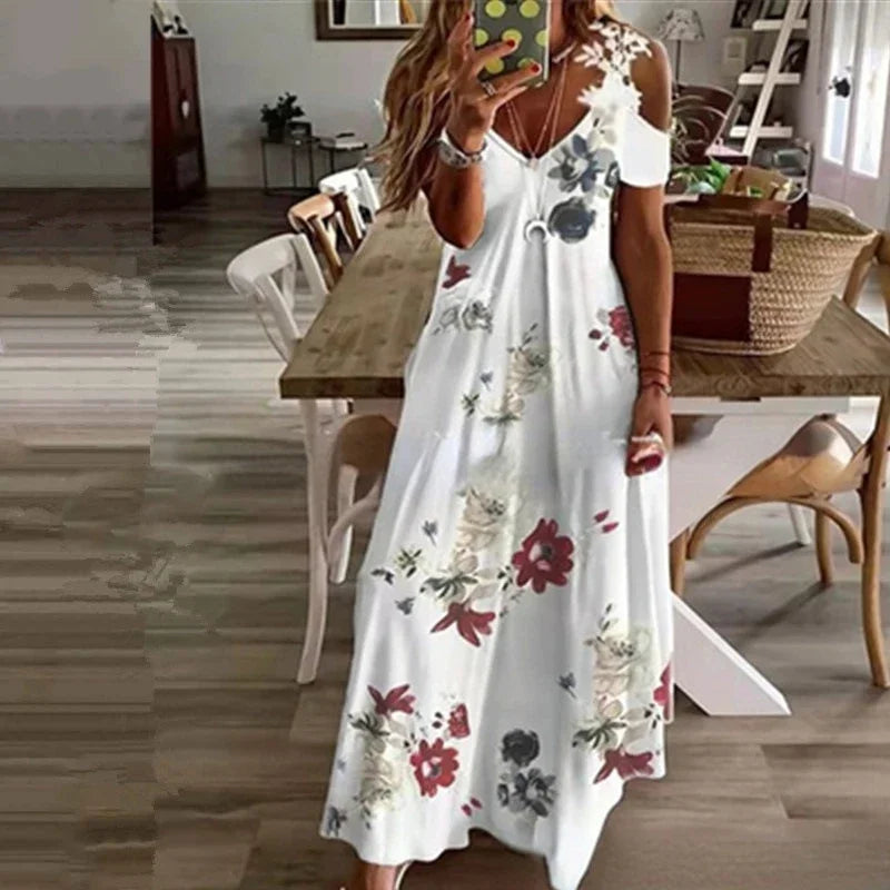 Printed White Lace Sleeveless Suspender Dress