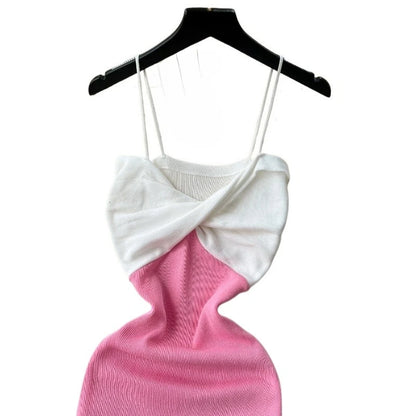 Color Block Spaghetti Strap V-Neck Twist Sundress