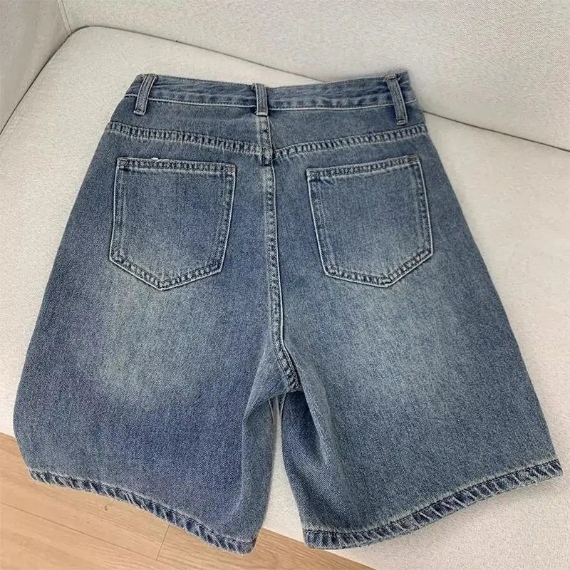 Casual Denim Shorts Wide Leg