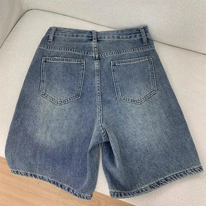 Casual Denim Shorts Wide Leg