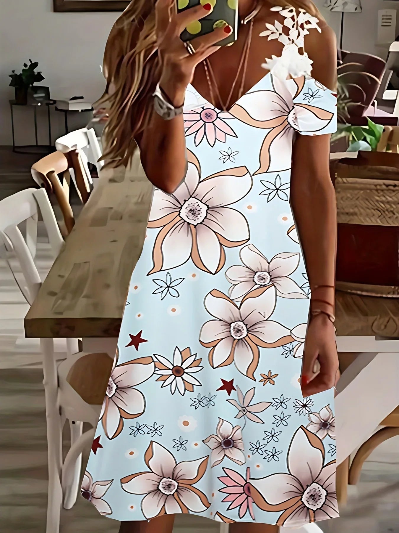 Strapless Lace Batwing Sleeve Dress Print Skirt