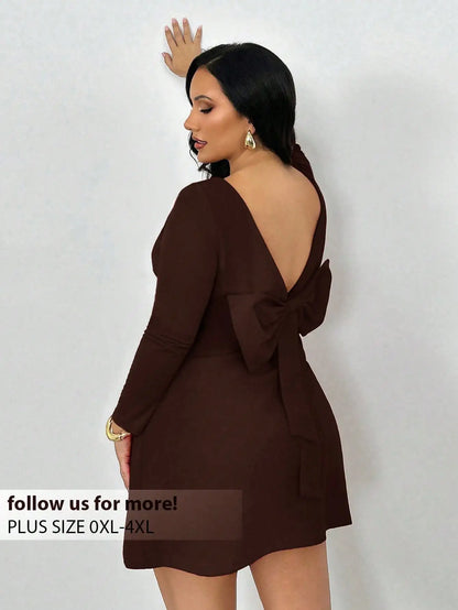 Plus Size Backless Mini Dress with Bow