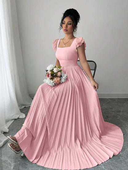 Elegant Mint Green Square Neck Maxi Dress