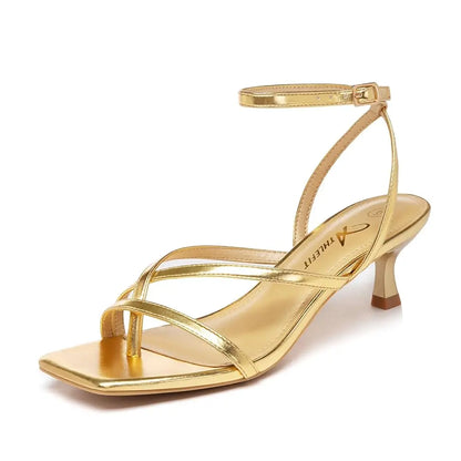 Strappy Kitten Heels Square Toe Sandals