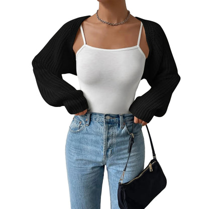 Open Front Cropped Cardigan Long Sleeve