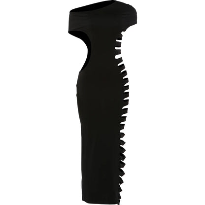 Sexy Hollow Design Skew Collar Maxi Dress