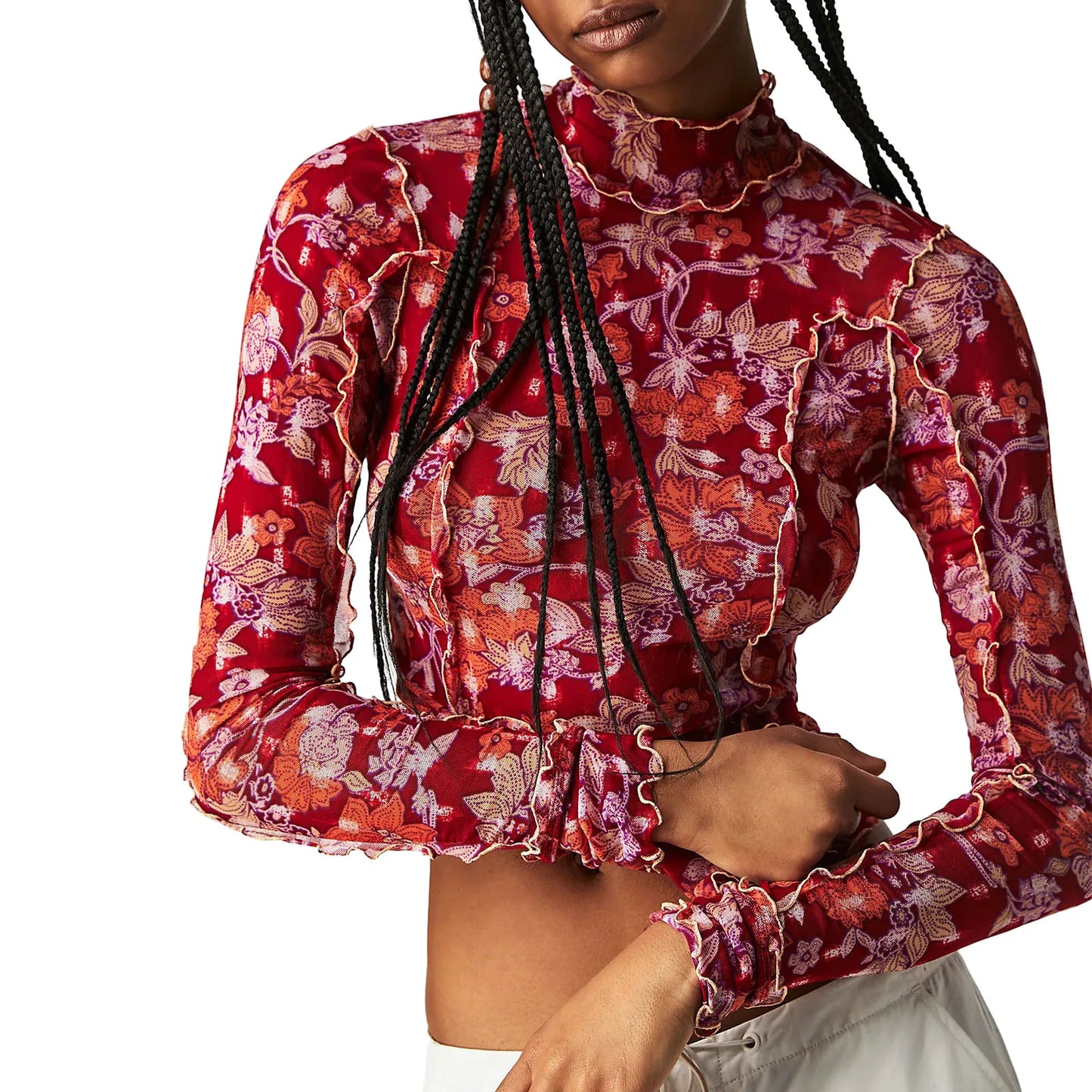 Women s  Mesh Tops Floral Print T-Shirt