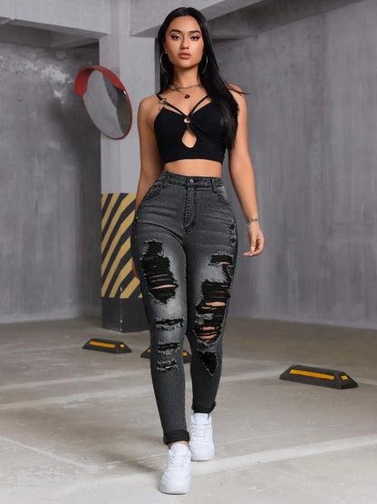 Women's High Waist Distressed Skinny Jeans
