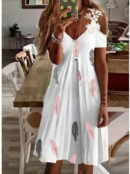 Strapless Lace Batwing Sleeve Dress Print Skirt