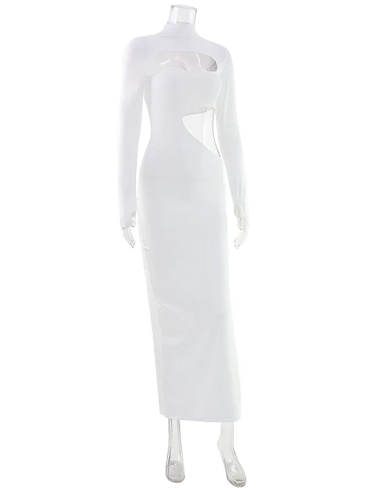 Turtleneck Long Sleeves Hollow Out Sheath