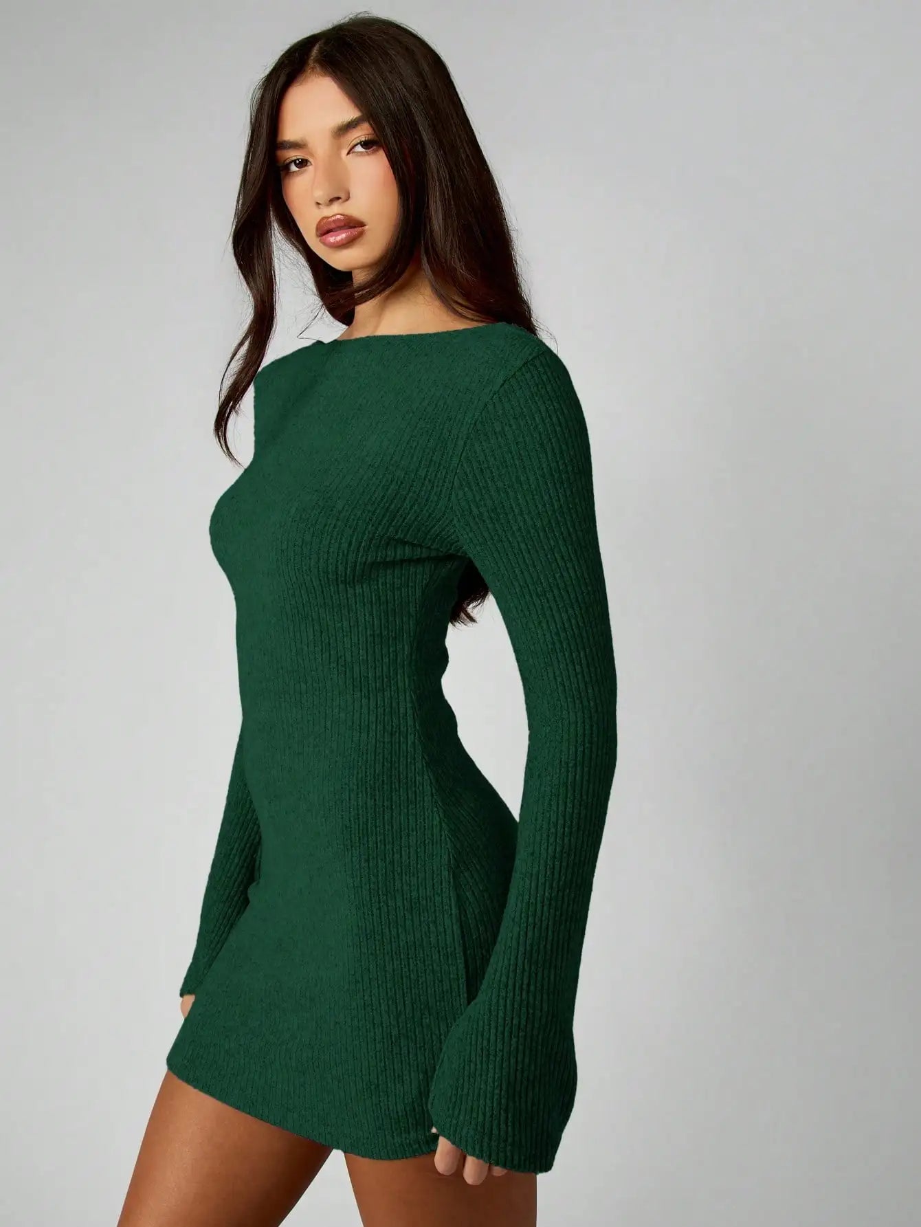 Ribbed Knit Long Sleeve Bodycon Mini Dress