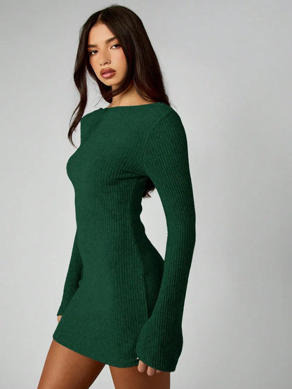 Ribbed Knit Long Sleeve Bodycon Mini Dress