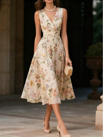 Women's Floral Print V-Neck Wrap Dress