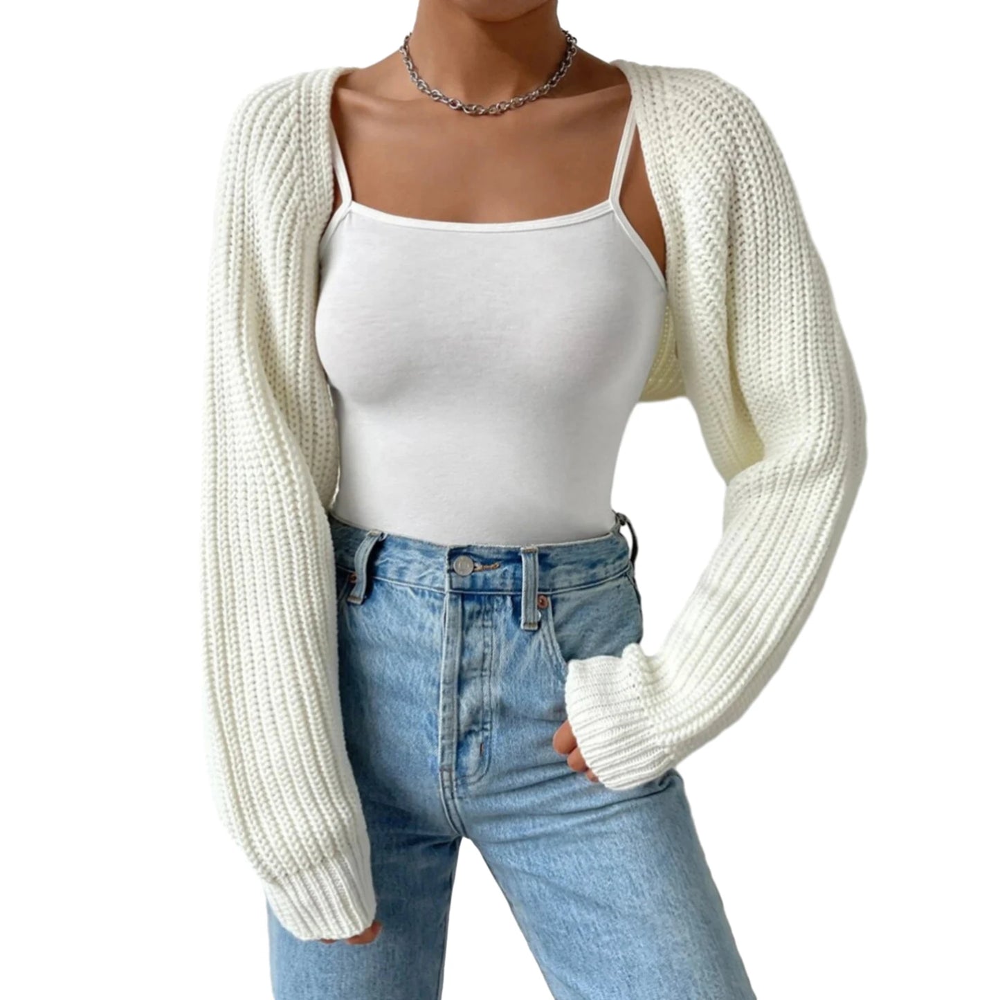 Open Front Cropped Cardigan Long Sleeve