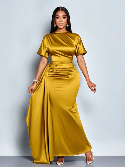 Elegant Gold Satin Maxi Dress
