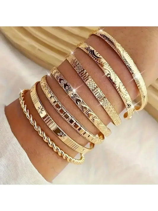 7-piece Metal Bead Decorative Bracelet