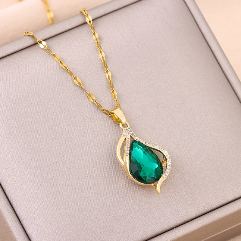 Green Zircon Crystal Pendant