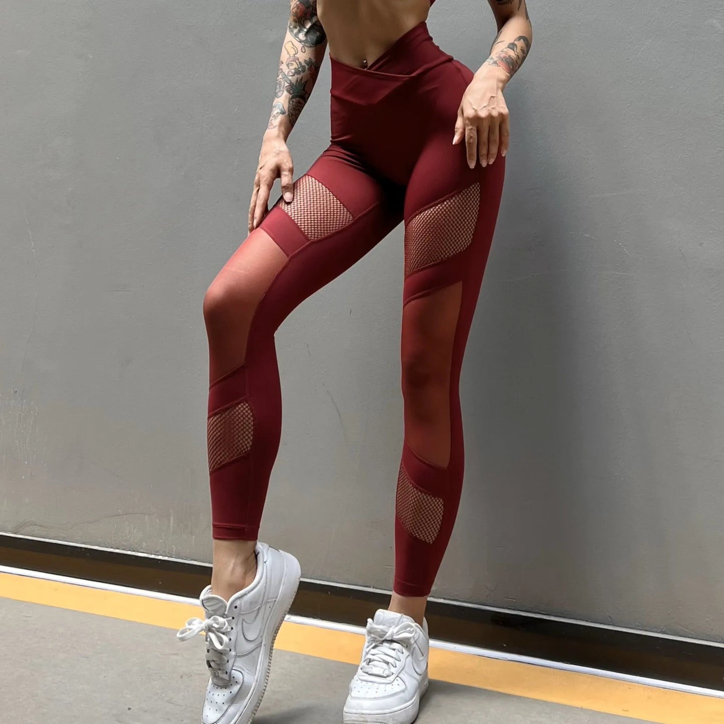 Fishnet Panel High-Waist Butt-Lifting Yoga Leggings