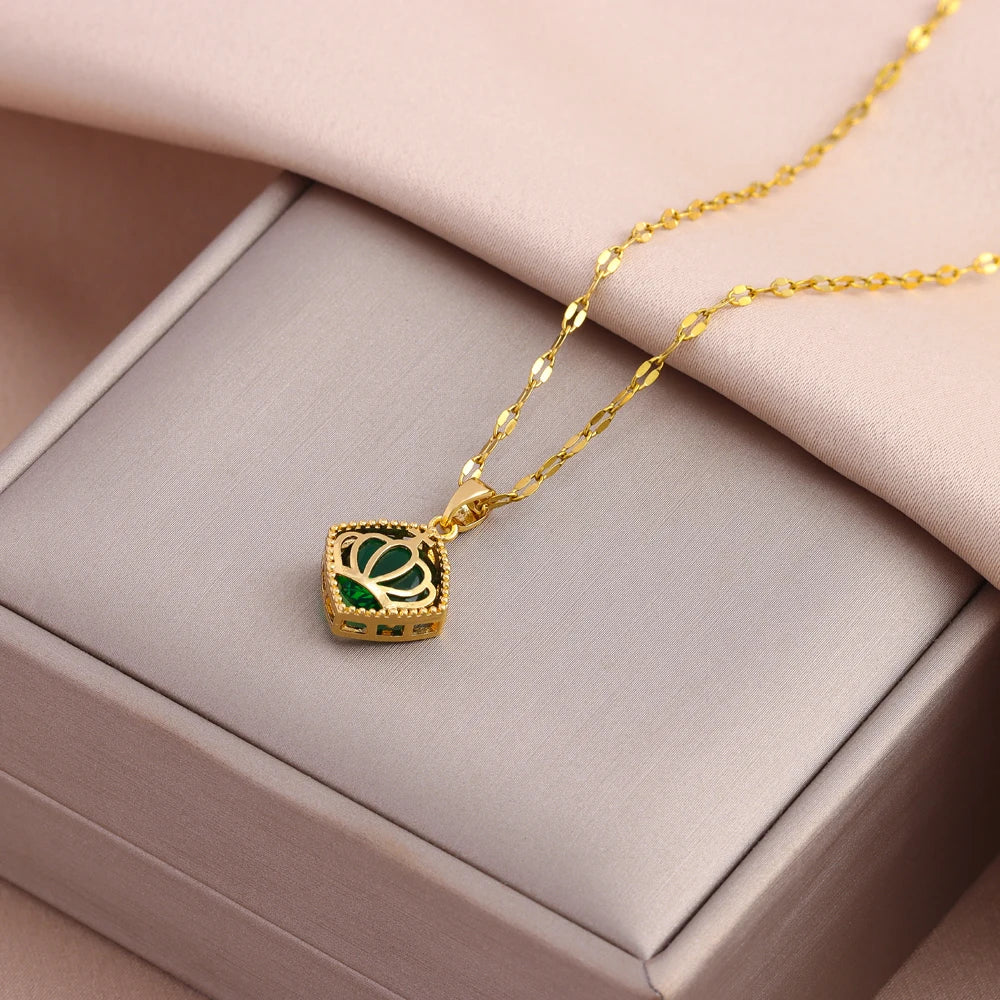 Green Zircon Crystal Pendant