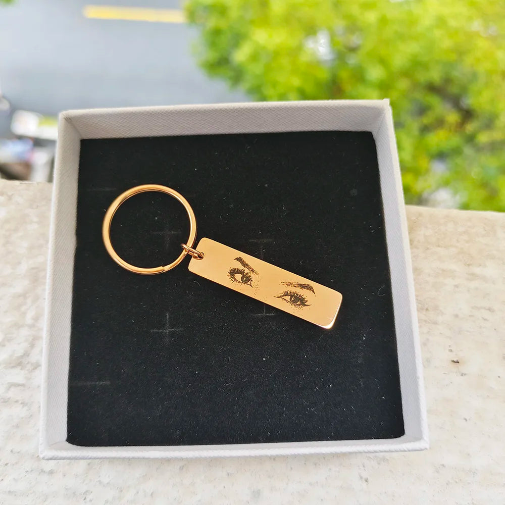 Eyes Photo Key Chain Gold Butterfly