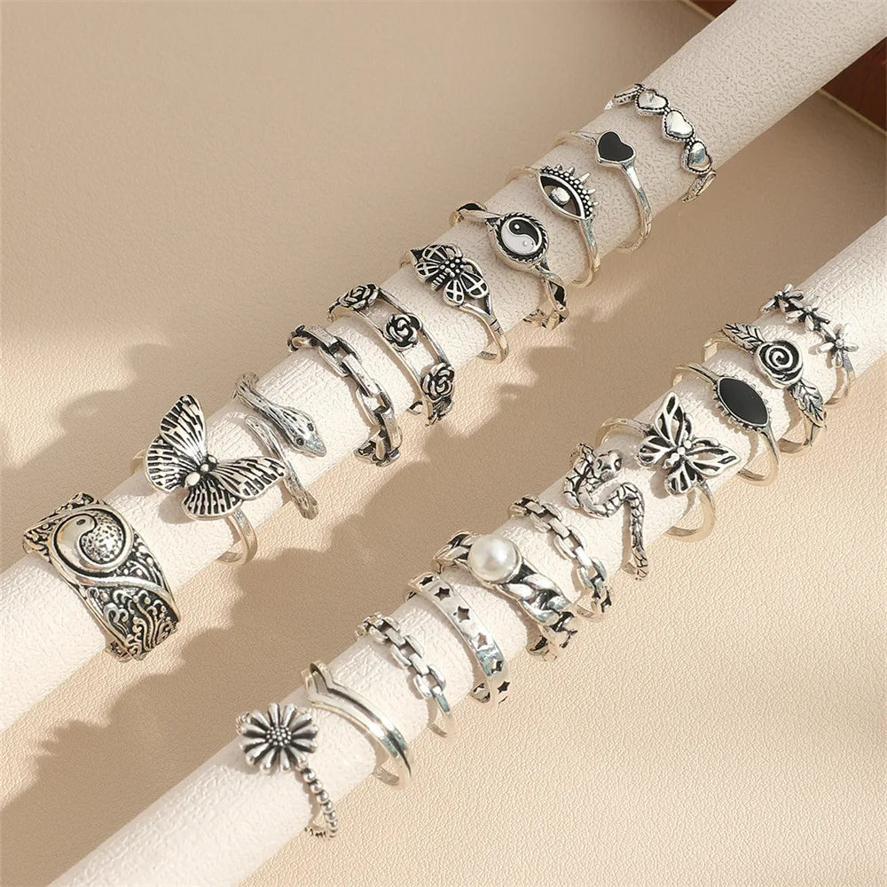 Dark Style Butterfly & Flower Rings,