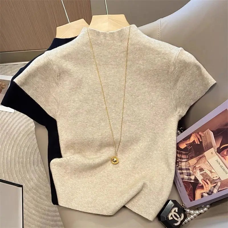 Turtleneck Solid Thin Pullover Knitted Sweater