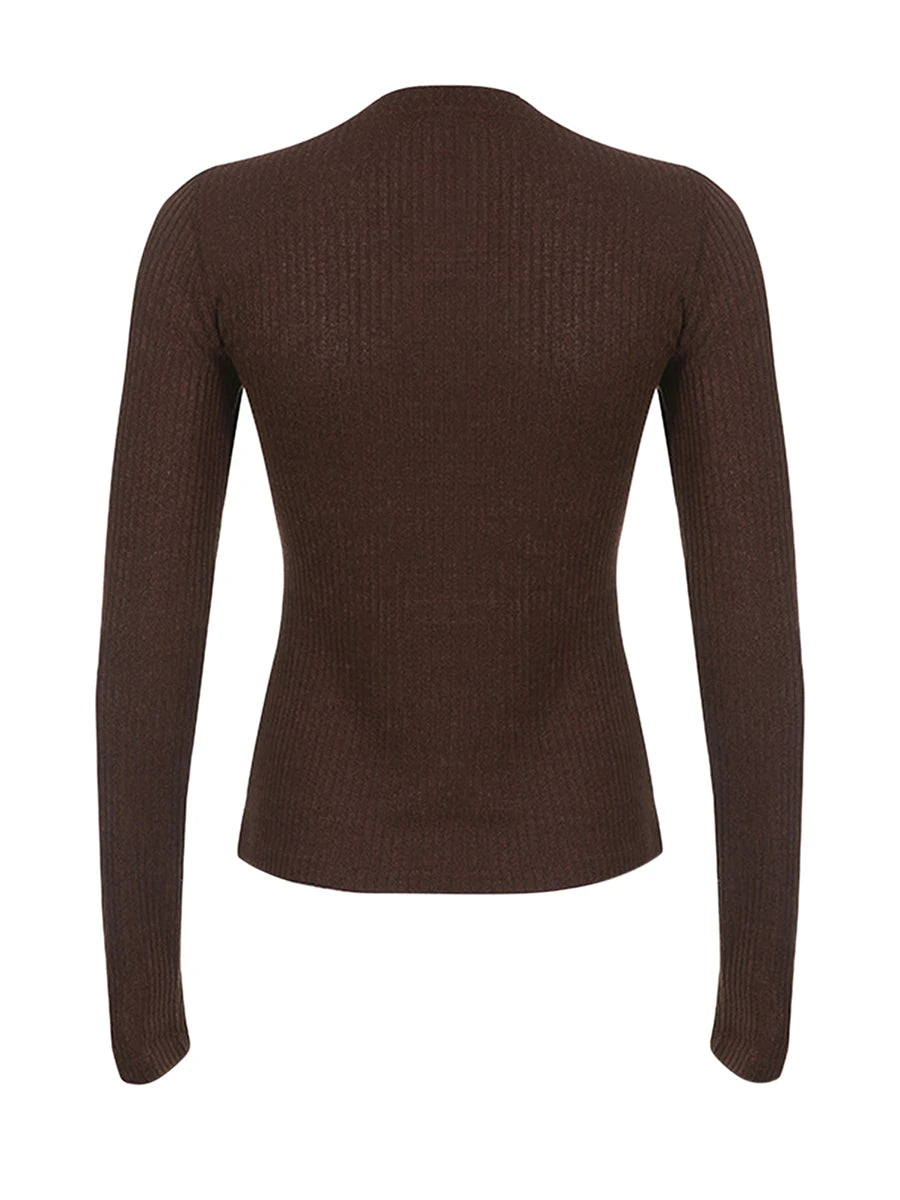Button Front Knit Tops Long Sleeve