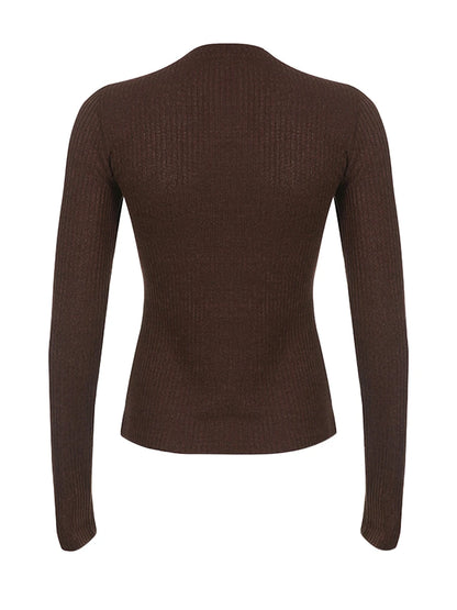 Button Front Knit Tops Long Sleeve