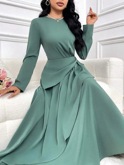 Sage Green Round Neck Long Sleeve Dress