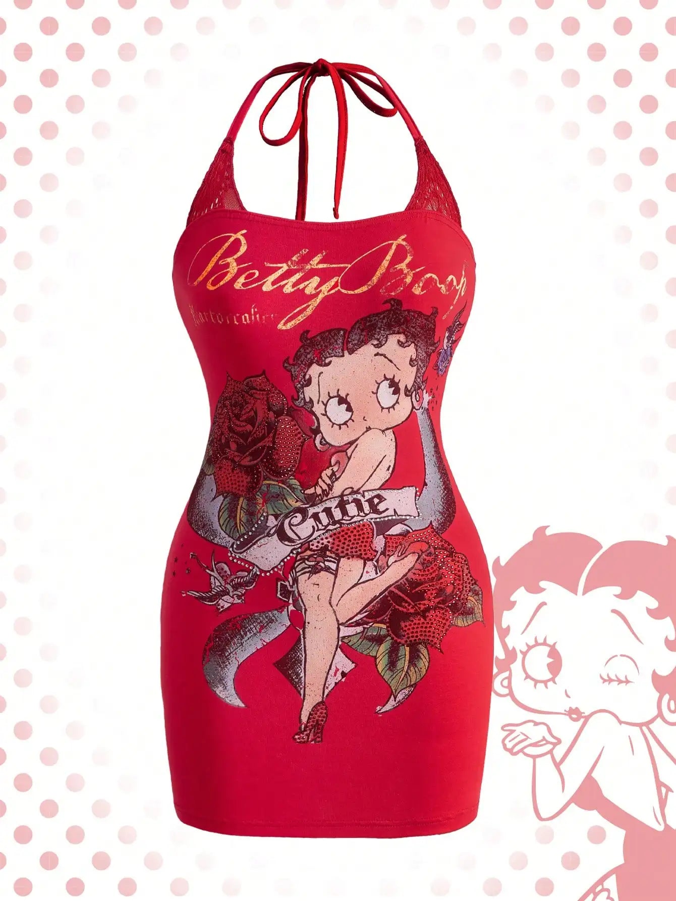 Cartoon Graphic Rhinestone Lace Dress