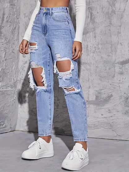 Denim Pants, High Waisted Straight Leg